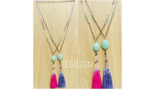 two color necklaces stone bead caps tassels bali